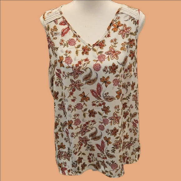Orange Floral Blouse with V-Neckline and Relaxed Fit - Picture 1 of 5